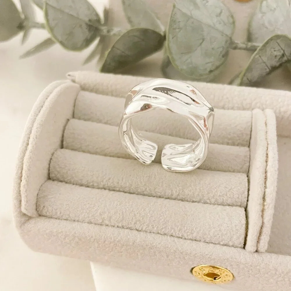 925 Sterling Silver Chunky Ring Thick Ring Band Wavy Ring Textured Ring - Picture 8 of 11
